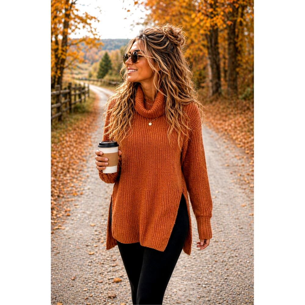 Free People Eleven Chunky Knit Sweater - Rust - size M
